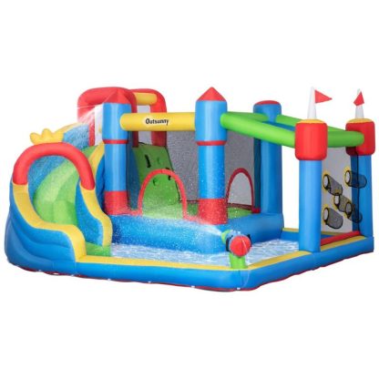 Inflatable Bounce Houses |  6-in-1 Inflatable Water Slide, Kids Water Park Castle Bounce House with Pool, Slide, Trampoline, Climbing throwing Wall Inflatable Bounce Houses Inflatable Bounce Houses