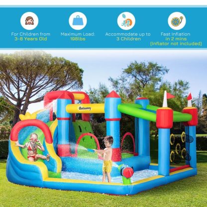 Inflatable Bounce Houses |  6-in-1 Inflatable Water Slide, Kids Water Park Castle Bounce House with Pool, Slide, Trampoline, Climbing throwing Wall Inflatable Bounce Houses Inflatable Bounce Houses