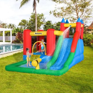 Inflatable Bounce Houses |  6-in-1 Kids Bounce House Inflatable Water Slide with Pool, Water Gun, Climbing Wall, Inflator Included Inflatable Bounce Houses Inflatable Bounce Houses