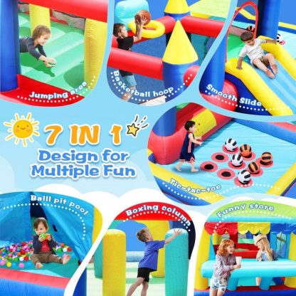 Inflatable Bounce Houses |  7 in 1 Inflatable Bounce House, Bouncy House with Ball Pit for Kids Indoor Outdoor Party Family Fun – MULITCOLOR Inflatable Bounce Houses Inflatable Bounce Houses