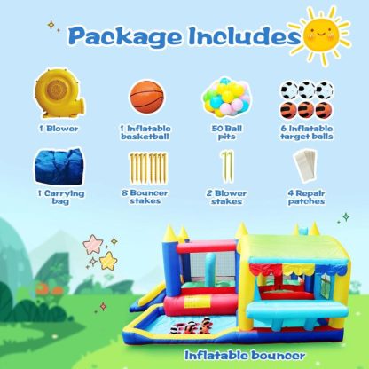 Inflatable Bounce Houses |  7 in 1 Inflatable Bounce House, Bouncy House with Ball Pit for Kids Indoor Outdoor Party Family Fun – MULITCOLOR Inflatable Bounce Houses Inflatable Bounce Houses