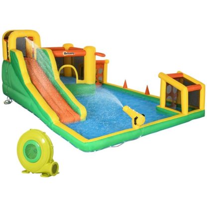 Inflatable Bounce Houses |  7 in 1 Inflatable Water Slide with Large Pool, Soccer Goal, Trampoline, Climbing Wall, Basketball Hoop Inflatable Bounce Houses Inflatable Bounce Houses