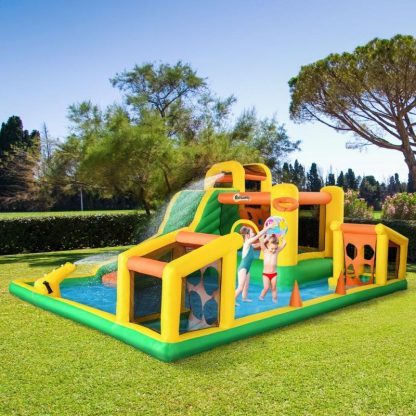 Inflatable Bounce Houses |  7 in 1 Inflatable Water Slide with Large Pool, Soccer Goal, Trampoline, Climbing Wall, Basketball Hoop Inflatable Bounce Houses Inflatable Bounce Houses