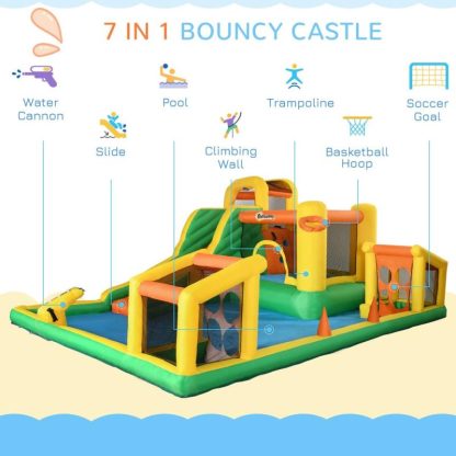 Inflatable Bounce Houses |  7 in 1 Inflatable Water Slide with Large Pool, Soccer Goal, Trampoline, Climbing Wall, Basketball Hoop Inflatable Bounce Houses Inflatable Bounce Houses