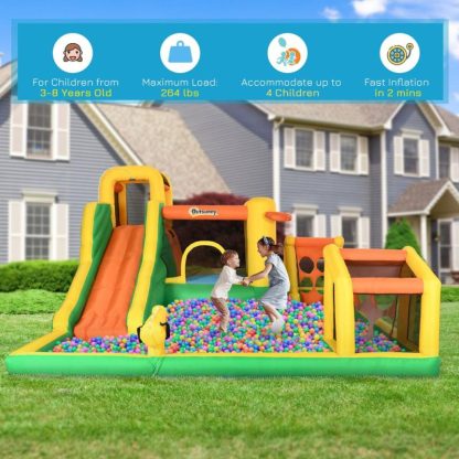 Inflatable Bounce Houses |  7 in 1 Inflatable Water Slide with Large Pool, Soccer Goal, Trampoline, Climbing Wall, Basketball Hoop Inflatable Bounce Houses Inflatable Bounce Houses