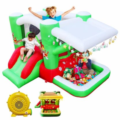 Inflatable Bounce Houses |  Christmas Inflatable slide Bouncer House for Kids Complete Setup with Blower – 80″ x 91″ Play Area – 55″ Tall Inflatable Bounce Houses Inflatable Bounce Houses