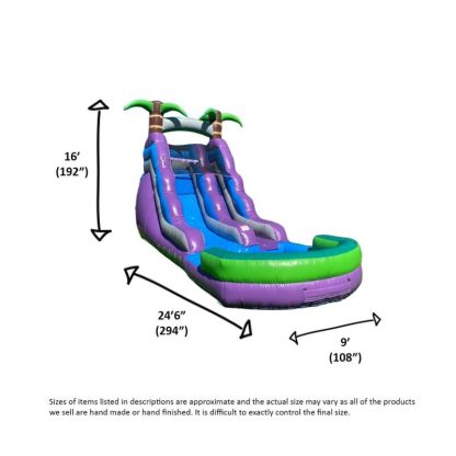 Inflatable Bounce Houses |  Hero Kiddo Purple Tropical 16-Foot Tall Inflatable Slide with Blower Inflatable Bounce Houses Inflatable Bounce Houses