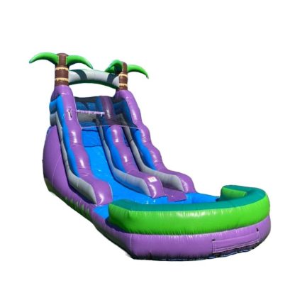 Inflatable Bounce Houses |  Hero Kiddo Purple Tropical 16-Foot Tall Inflatable Slide with Blower Inflatable Bounce Houses Inflatable Bounce Houses