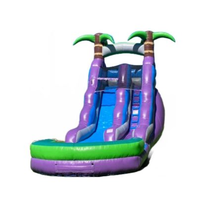 Inflatable Bounce Houses |  Hero Kiddo Purple Tropical 16-Foot Tall Inflatable Slide with Blower Inflatable Bounce Houses Inflatable Bounce Houses