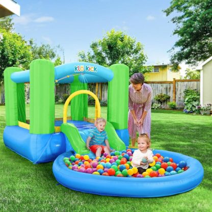 Inflatable Bounce Houses |  Inflatable Bounce House with Blower, Bouncy Castle Waterslide & Pool Bouncer with Repair Kits Basketball Hoop,Green Inflatable Bounce Houses Inflatable Bounce Houses