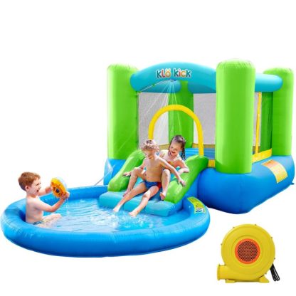 Inflatable Bounce Houses |  Inflatable Bounce House with Blower, Bouncy Castle Waterslide & Pool Bouncer with Repair Kits Basketball Hoop,Green Inflatable Bounce Houses Inflatable Bounce Houses