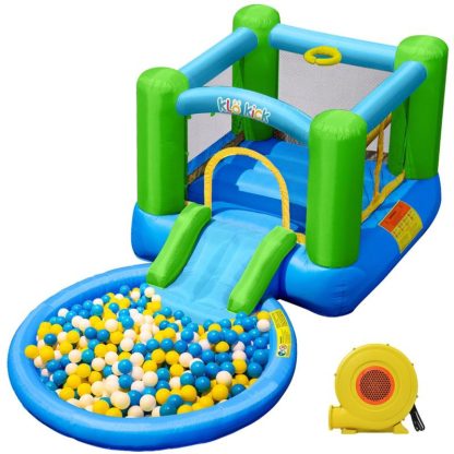 Inflatable Bounce Houses |  Inflatable Bounce House with Blower, Bouncy Castle Waterslide & Pool Bouncer with Repair Kits Basketball Hoop,Green Inflatable Bounce Houses Inflatable Bounce Houses