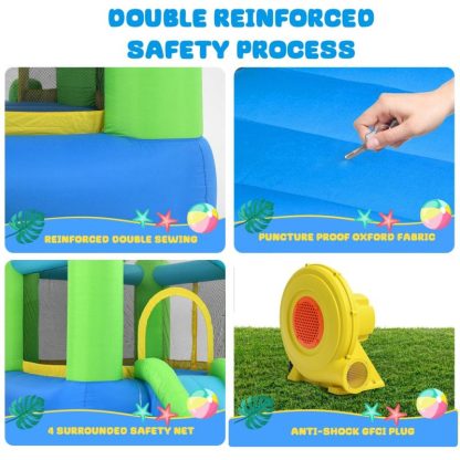 Inflatable Bounce Houses |  Inflatable Bounce House with Blower, Bouncy Castle Waterslide & Pool Bouncer with Repair Kits Basketball Hoop,Green Inflatable Bounce Houses Inflatable Bounce Houses