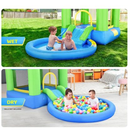 Inflatable Bounce Houses |  Inflatable Bounce House with Blower, Bouncy Castle Waterslide & Pool Bouncer with Repair Kits Basketball Hoop,Green Inflatable Bounce Houses Inflatable Bounce Houses