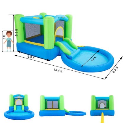 Inflatable Bounce Houses |  Inflatable Bounce House with Blower, Bouncy Castle Waterslide & Pool Bouncer with Repair Kits Basketball Hoop,Green Inflatable Bounce Houses Inflatable Bounce Houses