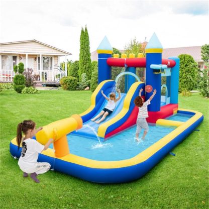 Inflatable Bounce Houses |  Inflatable Water Slide Bounce House with 680W Blower and 2 Pools – 197 in Inflatable Bounce Houses Inflatable Bounce Houses