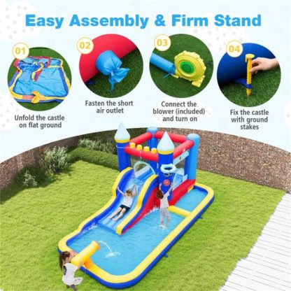 Inflatable Bounce Houses |  Inflatable Water Slide Bounce House with 680W Blower and 2 Pools – 197 in Inflatable Bounce Houses Inflatable Bounce Houses