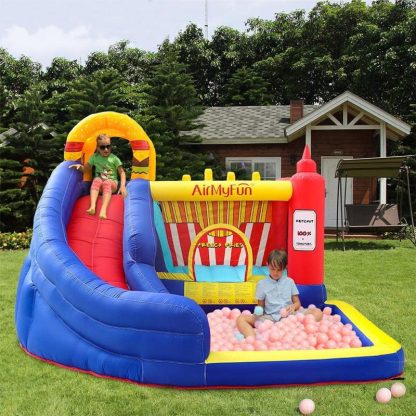 Inflatable Bounce Houses |  Kid Inflatable Bounce Castle Trampoline With Ball Pit Curved Slide And Blower Inflatable Bounce Houses Inflatable Bounce Houses