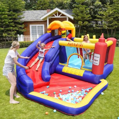 Inflatable Bounce Houses |  Kid Inflatable Bounce Castle Trampoline With Ball Pit Curved Slide And Blower Inflatable Bounce Houses Inflatable Bounce Houses