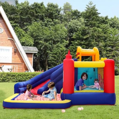 Inflatable Bounce Houses |  Kid Inflatable Bounce Castle Trampoline With Ball Pit Curved Slide And Blower Inflatable Bounce Houses Inflatable Bounce Houses