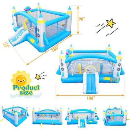 Inflatable Bounce Houses |  Kids Inflatable Bounce House With Long Slide Bouncing Area Basketball Hoop Family Backyard Bouncy Castle – Colorful Inflatable Bounce Houses Colorful