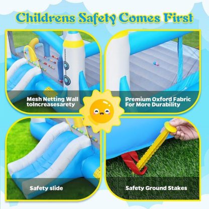 Inflatable Bounce Houses |  Kids Inflatable Bounce House With Long Slide Bouncing Area Basketball Hoop Family Backyard Bouncy Castle – Colorful Inflatable Bounce Houses Colorful