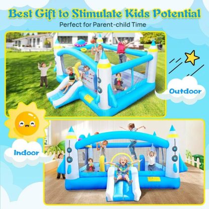 Inflatable Bounce Houses |  Kids Inflatable Bounce House With Long Slide Bouncing Area Basketball Hoop Family Backyard Bouncy Castle – Colorful Inflatable Bounce Houses Colorful