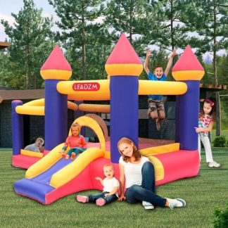 Inflatable Bounce Houses |  Leadzm Kids Party Inflatable Bounce House Castle Jumper Slide Mesh Walls with Carry Bag, 350W Blower, Repair Kit Inflatable Bounce Houses Inflatable Bounce Houses