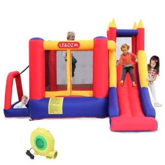 Inflatable Bounce Houses |  Leadzm Kids Safety Three Play Areas Inflatable Bounce House Jumper Castle Slide with 450 Watt Blower Inflatable Bounce Houses Inflatable Bounce Houses