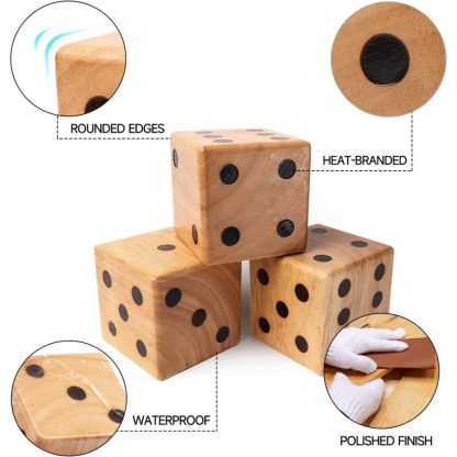 Lawn Games |  3.5″ Rubber Hardwood Giant Yard Dice Set with Carrying Bag and Yardzee & Farkle Scorecard – Giant Dice Set Lawn Games Lawn Games