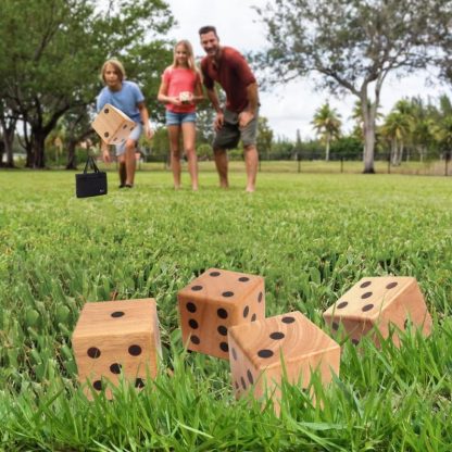 Lawn Games |  3.5″ Rubber Hardwood Giant Yard Dice Set with Carrying Bag and Yardzee & Farkle Scorecard – Giant Dice Set Lawn Games Lawn Games