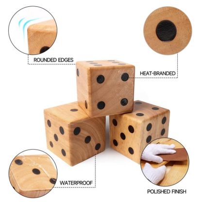 Lawn Games |  3.5″ Rubber Hardwood Giant Yard Dice Set with Carrying Bag and Yardzee & Farkle Scorecard – Giant Dice Set Lawn Games Lawn Games