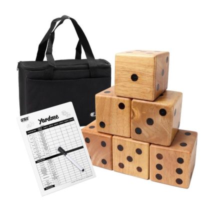 Lawn Games |  3.5″ Rubber Hardwood Giant Yard Dice Set with Carrying Bag and Yardzee & Farkle Scorecard – Giant Dice Set Lawn Games Lawn Games