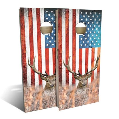 Lawn Games |  American Flag Deer Big Buck Outdoor Cornhole Game (Choose Wraps or Boards) Lawn Games Lawn Games