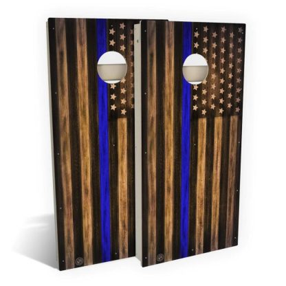 Lawn Games |  Charred Police Thin Blue Line Outdoor Cornhole Game (Choose Wraps or Boards) Lawn Games Lawn Games