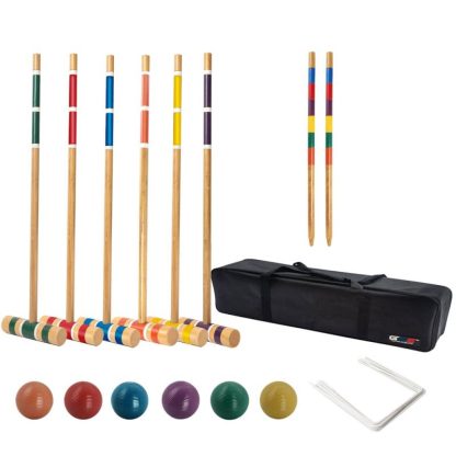 Lawn Games |  Classic 6-Player Croquet Set with 6 Mallets & Croquet Balls, 9 Wickets, 2 Stakes and a Carrying Case – Croquet Set Lawn Games Lawn Games