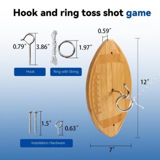 Lawn Games |  Football Hook and Ring Toss Game Set. Natural Bamboo Wall Mount Ring Toss Game for Outdoor/Indoor Lawn Games Football