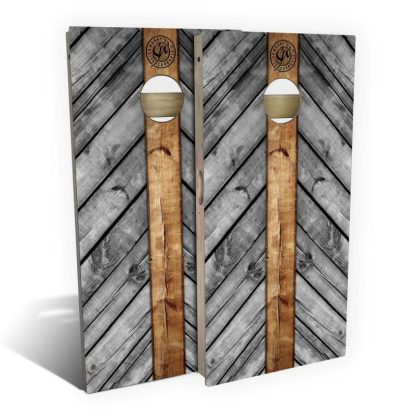 Lawn Games |  Grey Wood Lines Outdoor Cornhole Game (Choose Wraps or Boards) Lawn Games Lawn Games