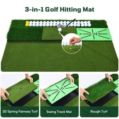 Lawn Games |  Haokelball Golf Mat Set 3-in-1 Golf Hitting Mat with Golf Ball Storage Zone 5×4 ft Golf Mats Practice Indoor Outdoor Lawn Games Green