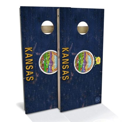 Lawn Games |  Kansas Flag Outdoor Cornhole Game (Choose Wraps or Boards) Lawn Games Lawn Games