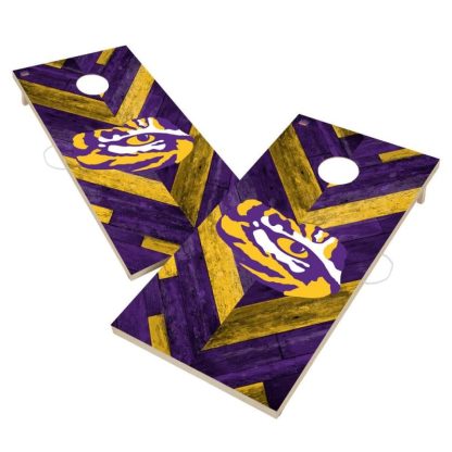 Lawn Games |  LSU Louisiana State Tigers Cornhole Board Set – Herringbone Design Lawn Games Lawn Games