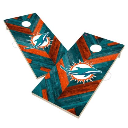 Lawn Games |  Miami Dolphins NFL Cornhole Board Set – Herringbone Design Lawn Games Lawn Games