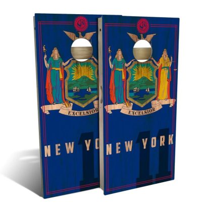 Lawn Games |  New York State Flag #2 Outdoor Cornhole Game (Choose Wraps or Boards) Lawn Games Lawn Games