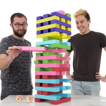 Lawn Games |  Nontraditional Giant Wooden Blocks Tower Stacking Game with Dice, Outdoor Yard Game by (Rainbow Color) Lawn Games Lawn Games