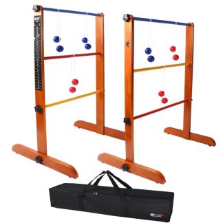 Lawn Games |  Premium Solid Wood Ladder Ball Toss Game Set with Ladder Ball Bolas & Carrying Case – Wooden Ladder Set Lawn Games Lawn Games