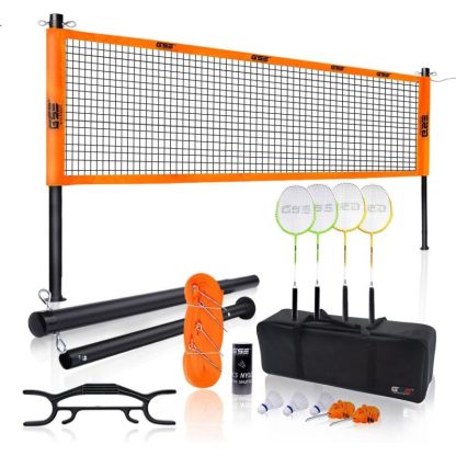 Lawn Games |  Professional Portable Badminton Complete Set with Badminton Net, 4 Rackets & 3 Shuttlecocks – Outdoor Backyard Beach Games Lawn Games Lawn Games