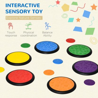 Lawn Games |  Qaba Blindfolded and Barefoot Tactile Discs, Sensory Discs for Kids, Sensory Toy Matching Game, Early Learning Toy for Ages 3-8 Lawn Games Blue