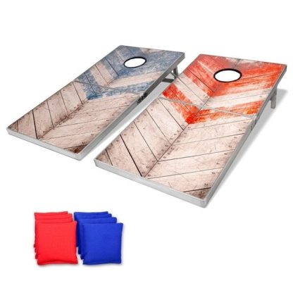 Lawn Games |  Rustic Red & Blue Design Cornhole Boards Game Set, Foldable Regulation Size Lawn Games Lawn Games