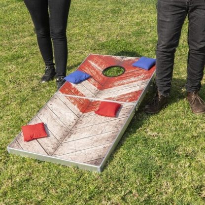 Lawn Games |  Rustic Red & Blue Design Cornhole Boards Game Set, Foldable Regulation Size Lawn Games Lawn Games