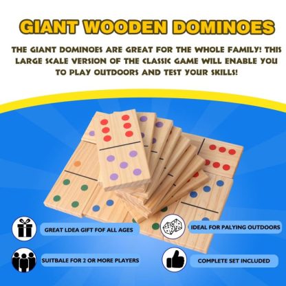 Outdoor Play |  28-Piece Giant Wooden Dominoes with Multi-Color Dots, Jumbo Domino Tile Game Set for Outdoor Backyard Lawn Game Outdoor Play Outdoor Play